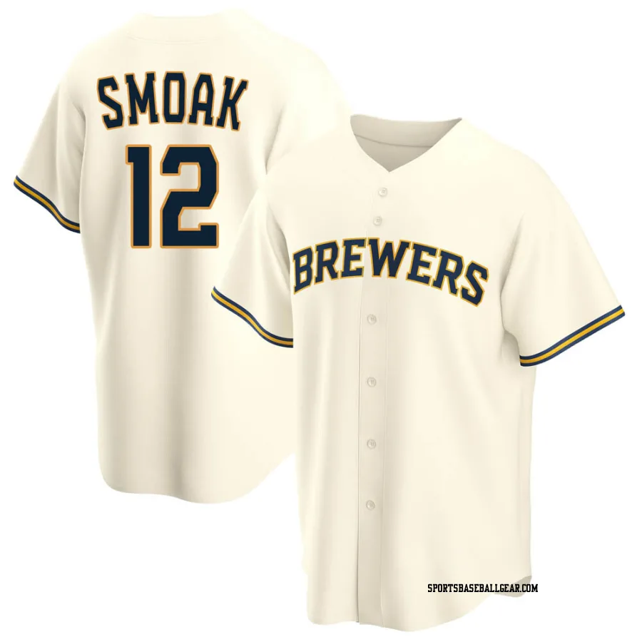 Justin Smoak Men's Milwaukee Brewers Cream Replica Home Jersey