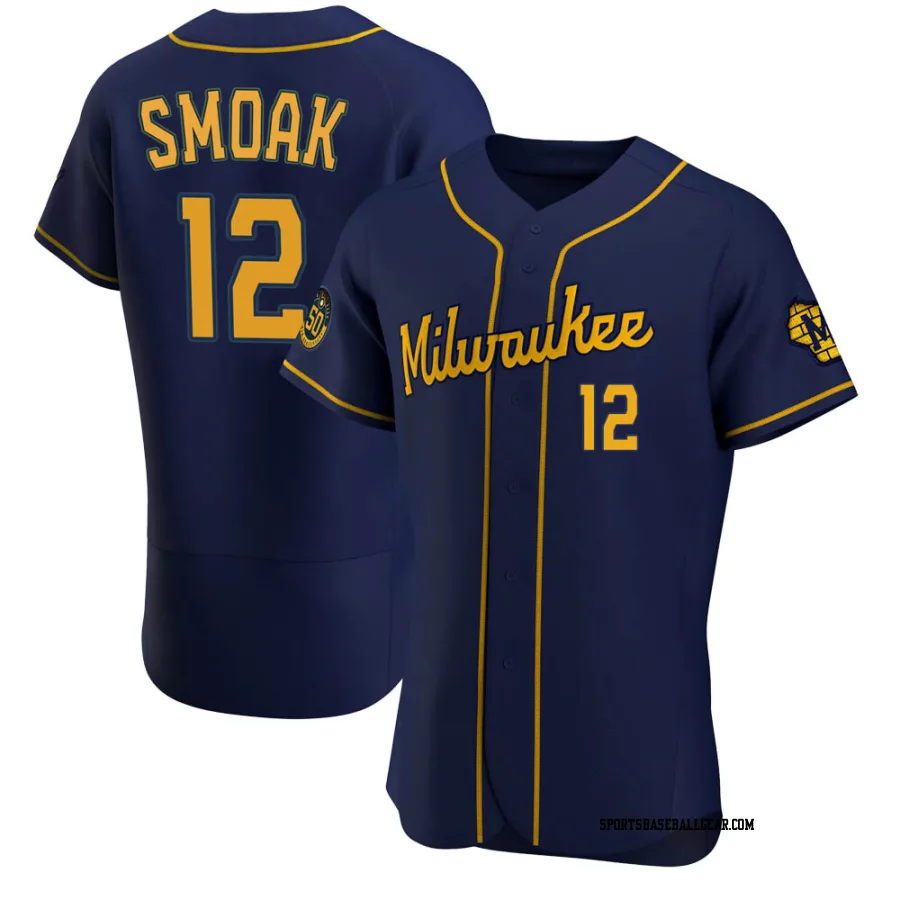 Justin Smoak Men's Milwaukee Brewers Navy Authentic Alternate Jersey