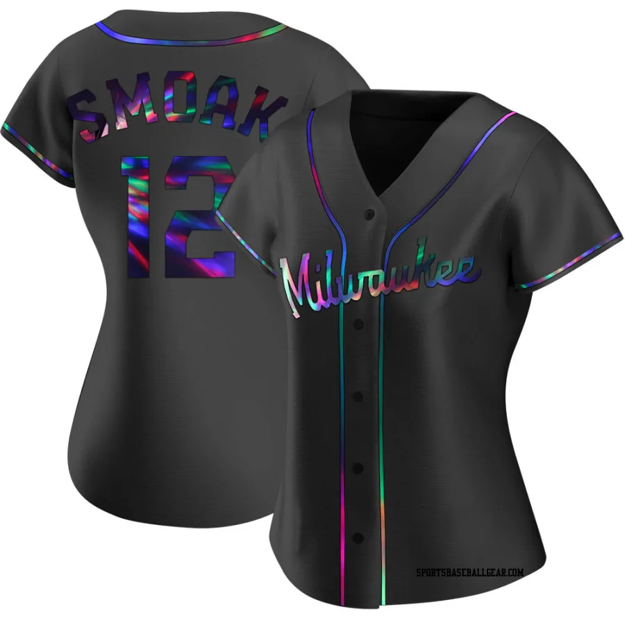 Justin Smoak Women's Milwaukee Brewers Black Holographic Replica Alternate Jersey