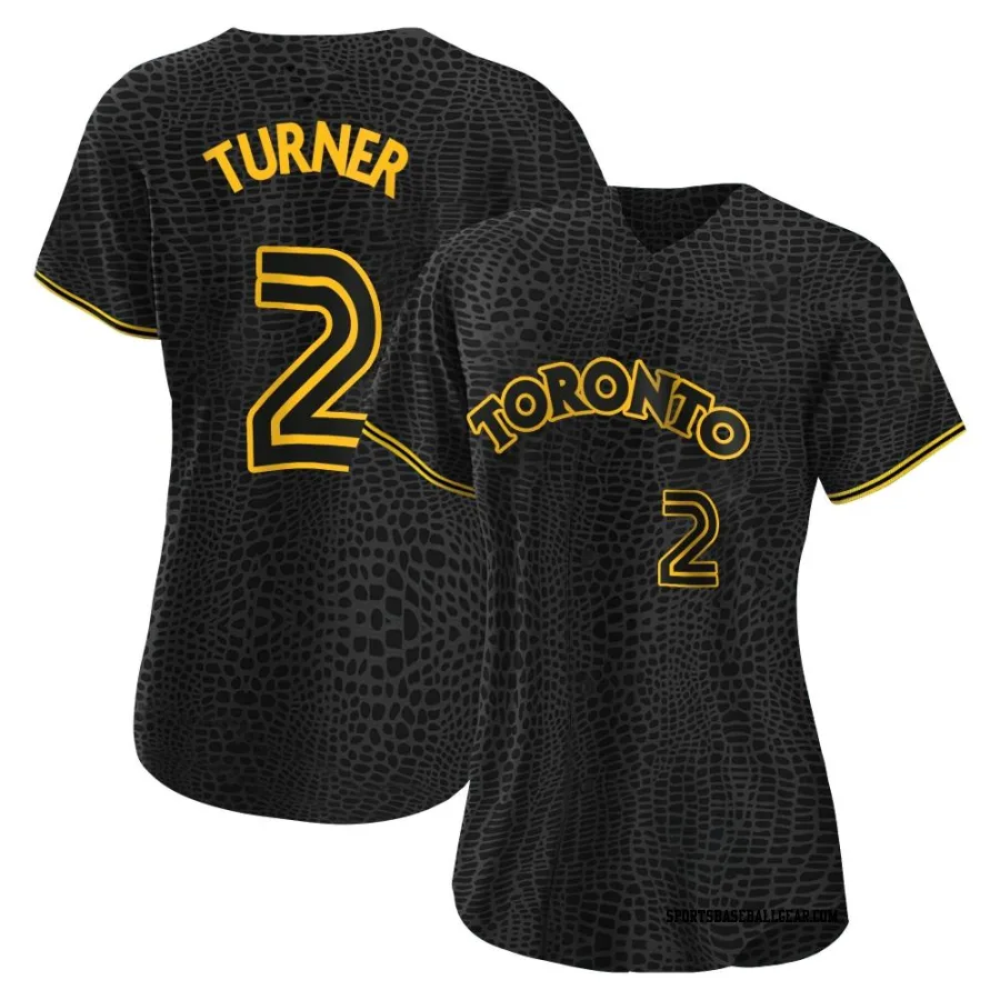 Justin Turner Women's Toronto Blue Jays Black Replica Snake Skin City Jersey