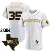 Justin Verlander Men's Houston Astros White/Gold Authentic 2023 Space City Ready 2 Reign Flex Base Jersey