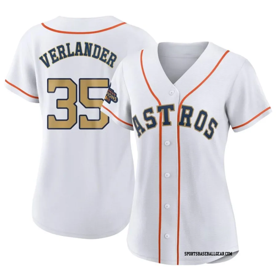 Justin Verlander Women's Houston Astros Gold Authentic White 2023 Collection Jersey