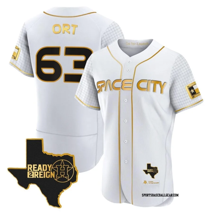 Kaleb Ort Men's Houston Astros White/Gold Authentic 2023 Space City Ready 2 Reign Flex Base Jersey