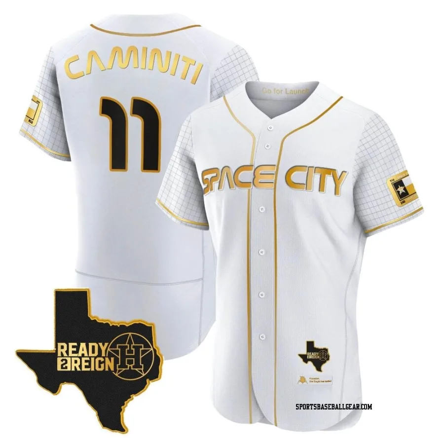 Ken Caminiti Men's Houston Astros White/Gold Authentic 2023 Space City Ready 2 Reign Flex Base Jersey