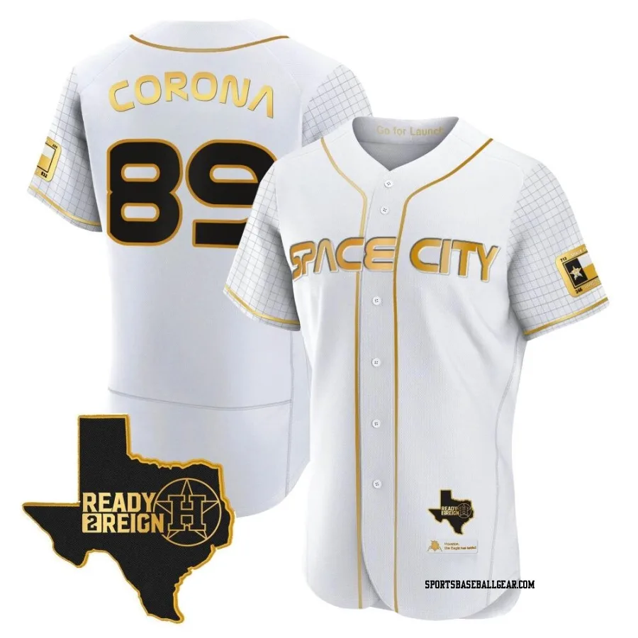 Kenedy Corona Men's Houston Astros White/Gold Authentic 2023 Space City Ready 2 Reign Flex Base Jersey