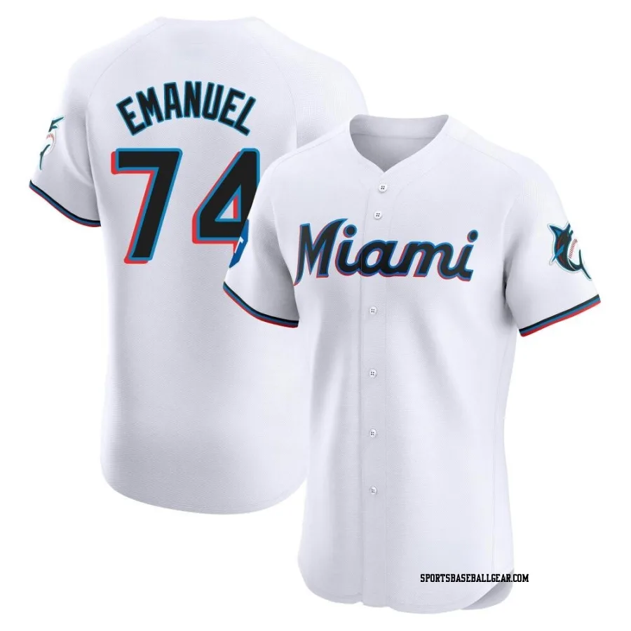 Kent Emanuel Men's Miami Marlins White Elite Home Patch Jersey