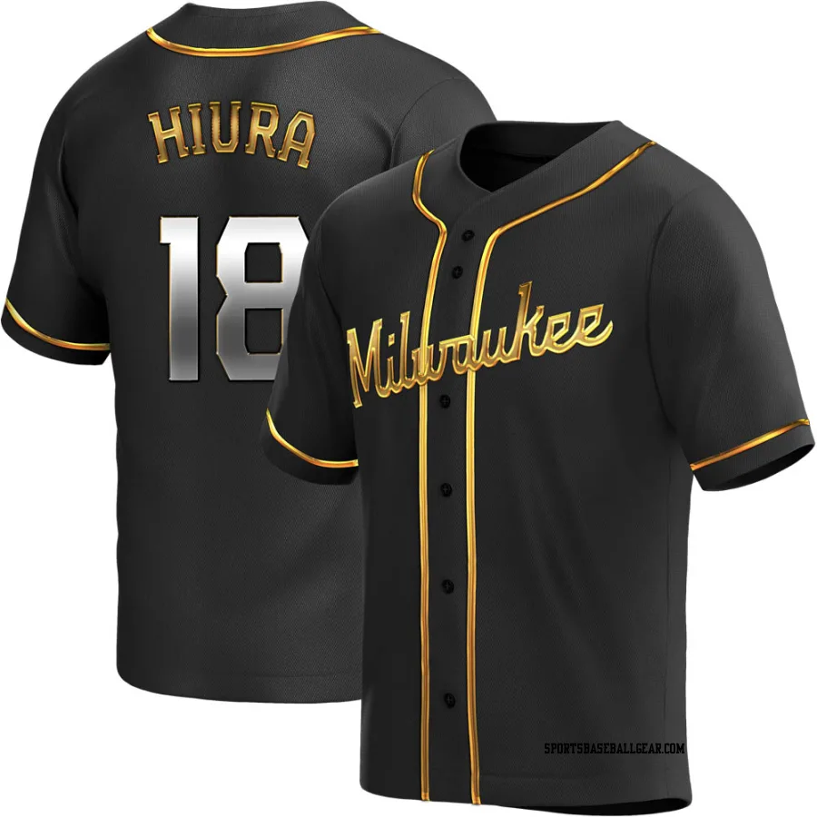 Keston Hiura Men's Milwaukee Brewers Black Golden Replica Alternate Jersey