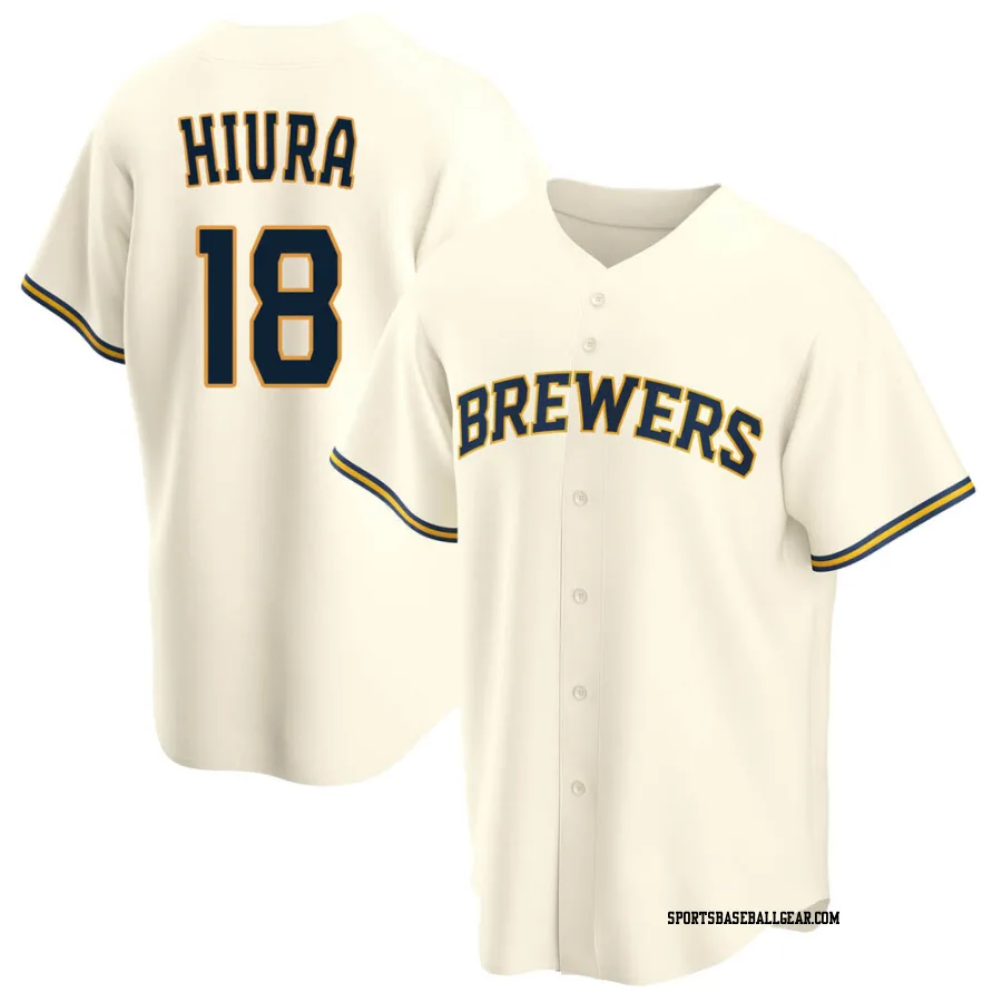 Keston Hiura Men's Milwaukee Brewers Cream Replica Home Jersey