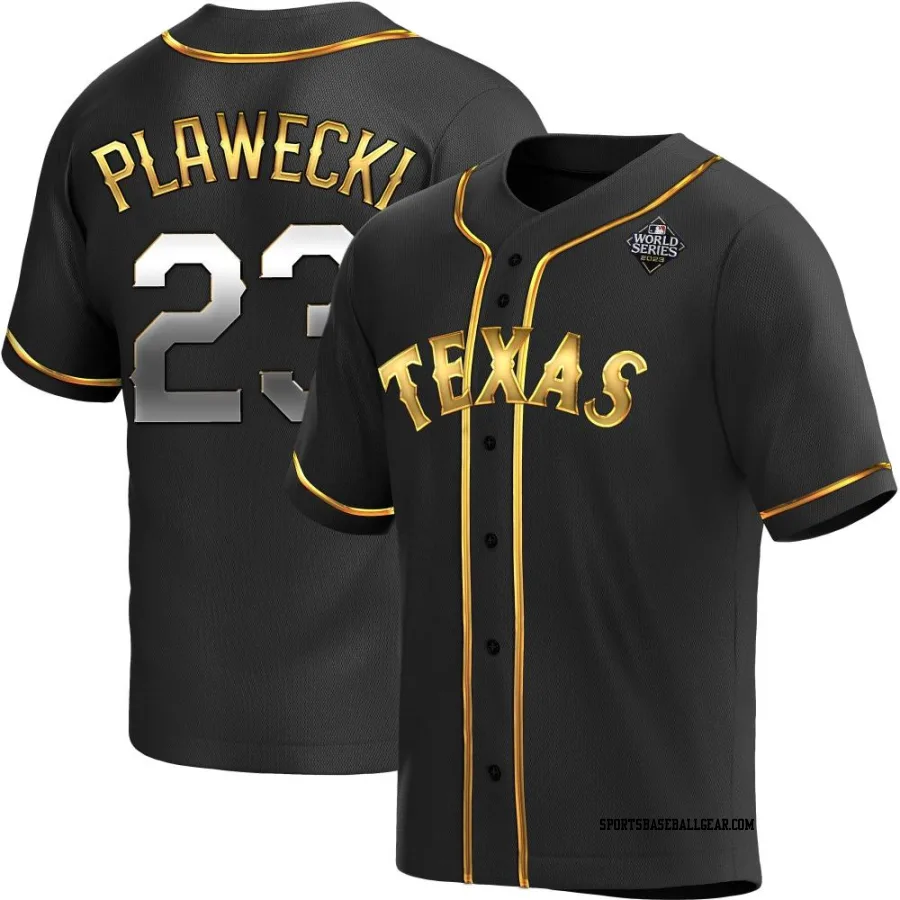 Kevin Plawecki Men's Texas Rangers Black Golden Replica Alternate 2023 World Series Jersey