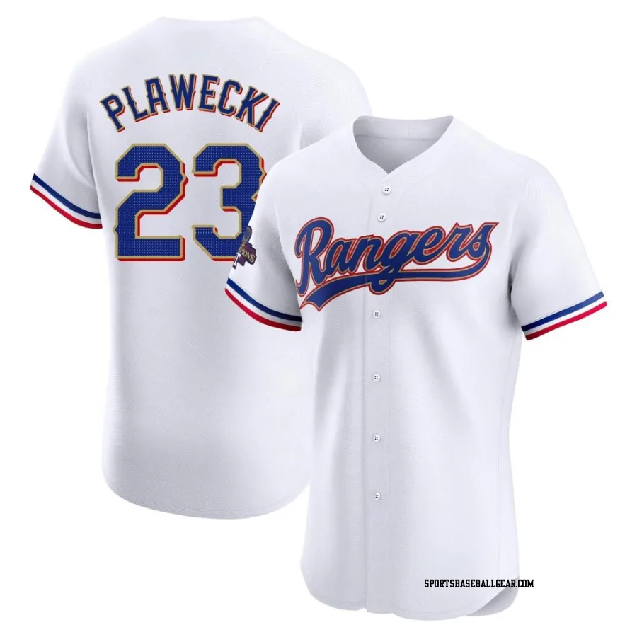 Kevin Plawecki Men's Texas Rangers Gold Elite White 2024 Collection Jersey