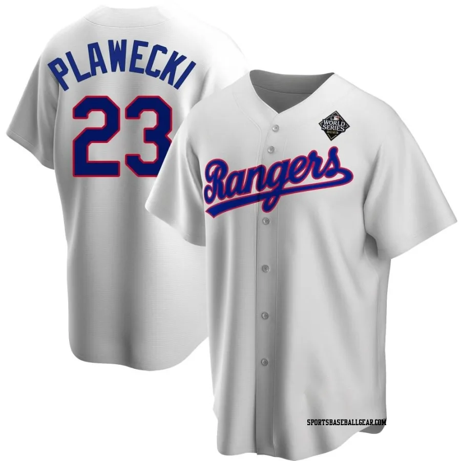 Kevin Plawecki Men's Texas Rangers White Replica Home Cooperstown Collection 2023 World Series Jersey