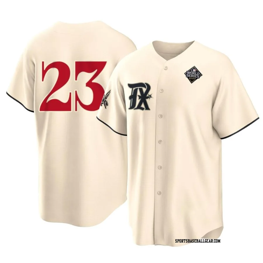 Kevin Plawecki Youth Texas Rangers Cream Replica 2023 City Connect 2023 World Series Jersey