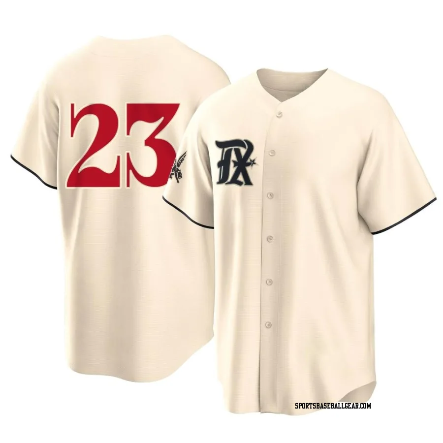 Kevin Plawecki Youth Texas Rangers Cream Replica 2023 City Connect Jersey