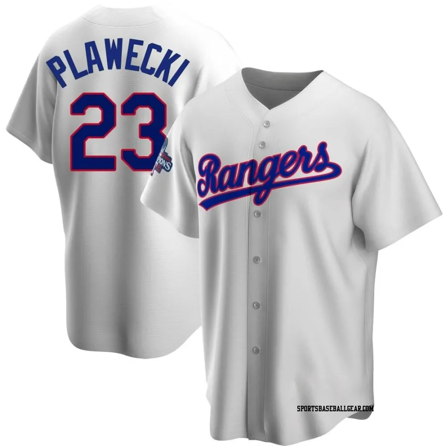 Kevin Plawecki Youth Texas Rangers White Replica Home Cooperstown Collection 2023 World Series Champions Jersey