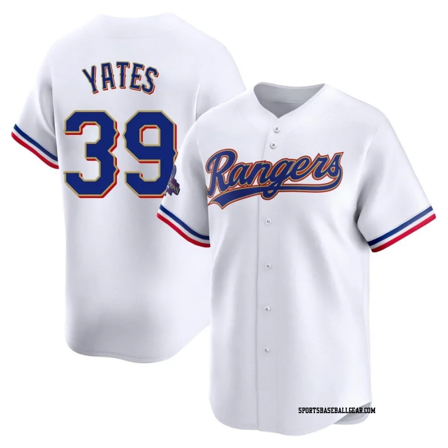 Kirby Yates Men's Texas Rangers Gold Limited White 2024 Collection Jersey