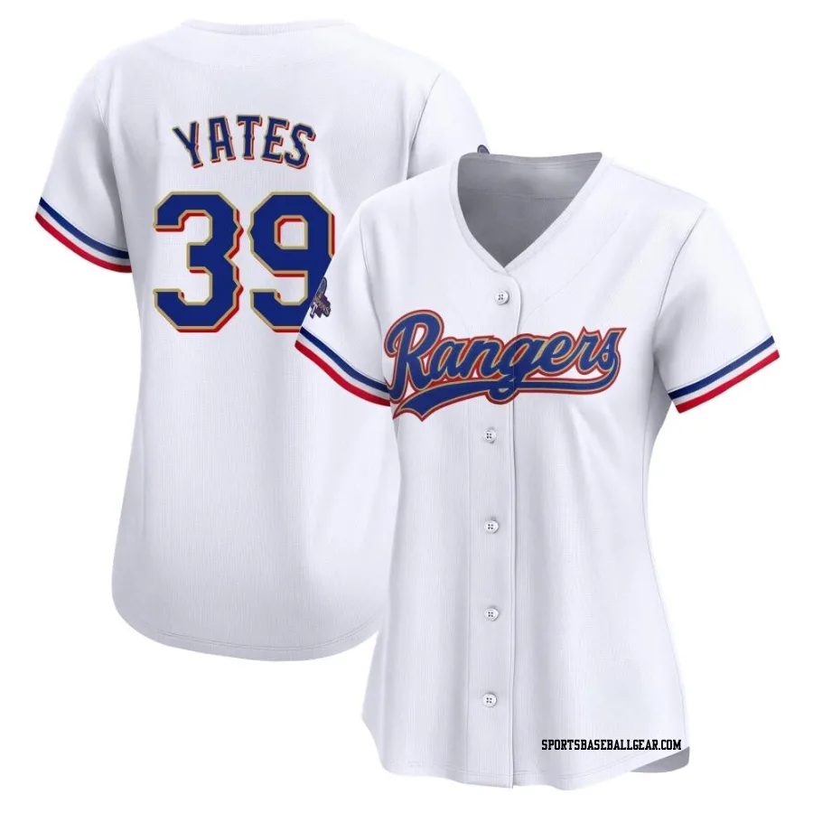 Kirby Yates Women's Texas Rangers Gold Limited White 2024 Collection Jersey