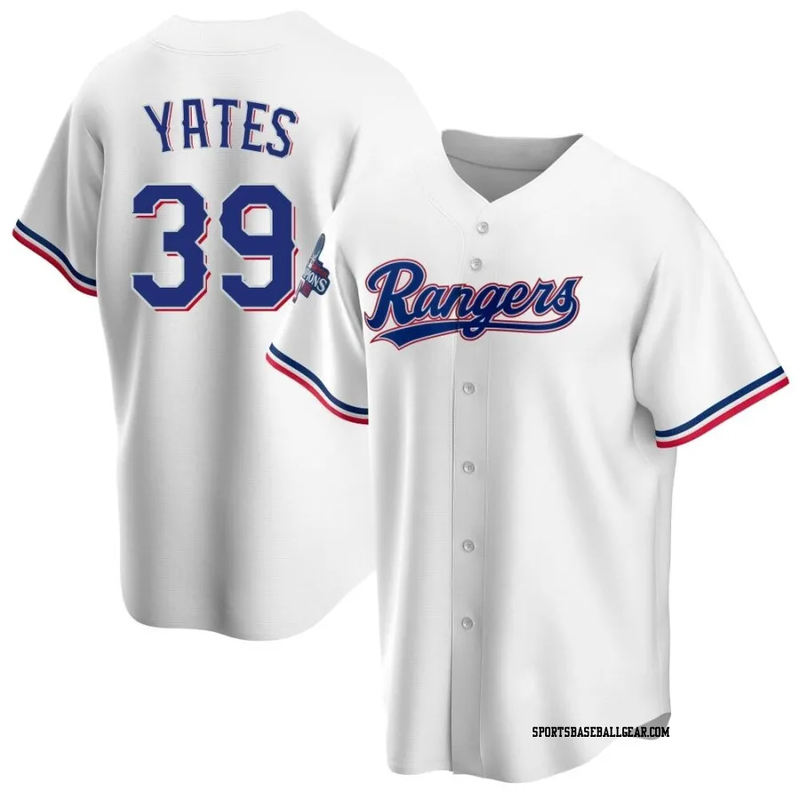 Kirby Yates Youth Texas Rangers White Replica Home 2023 World Series Champions Jersey