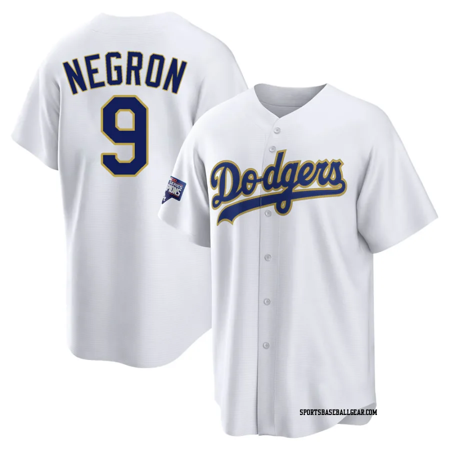 Kristopher Negron Men's Los Angeles Dodgers White/Gold Replica 2021 Gold Program Player Jersey