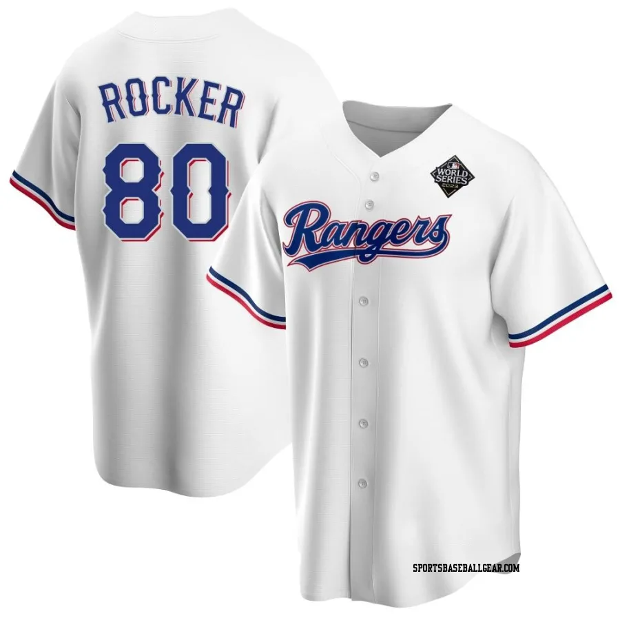 Kumar Rocker Youth Texas Rangers White Replica Home 2023 World Series Jersey