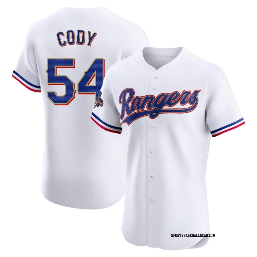 Kyle Cody Men's Texas Rangers Gold Elite White 2024 Collection Jersey