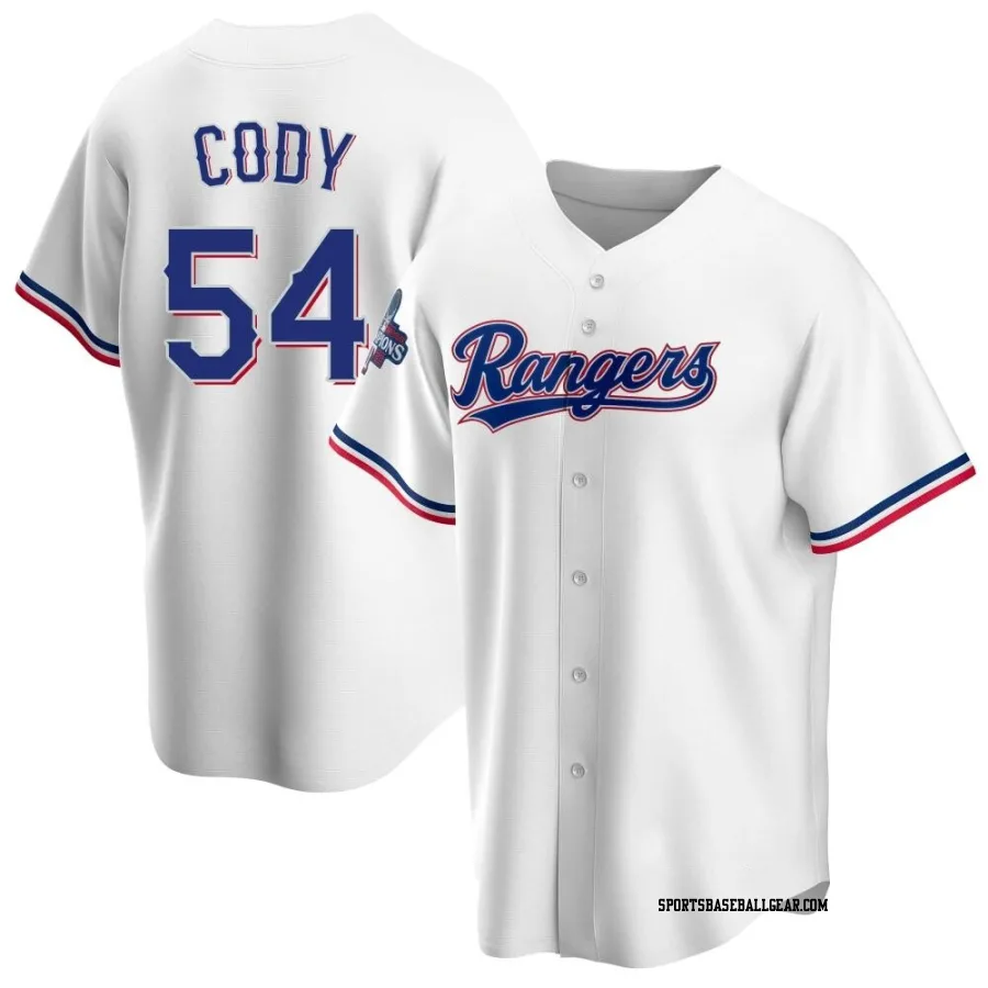 Kyle Cody Men's Texas Rangers White Replica Home 2023 World Series Champions Jersey