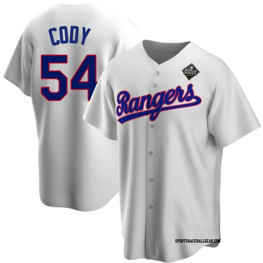 Kyle Cody Youth Texas Rangers White Replica Home Cooperstown Collection 2023 World Series Jersey