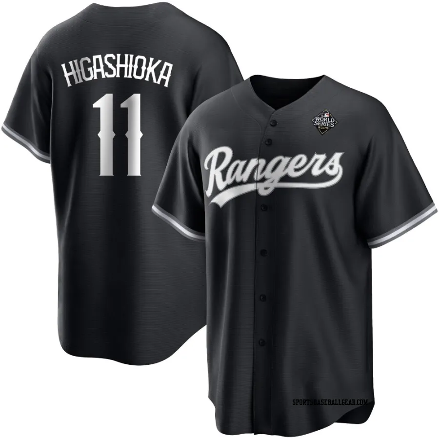 Kyle Higashioka Men's Texas Rangers White Replica Black 2023 World Series Jersey