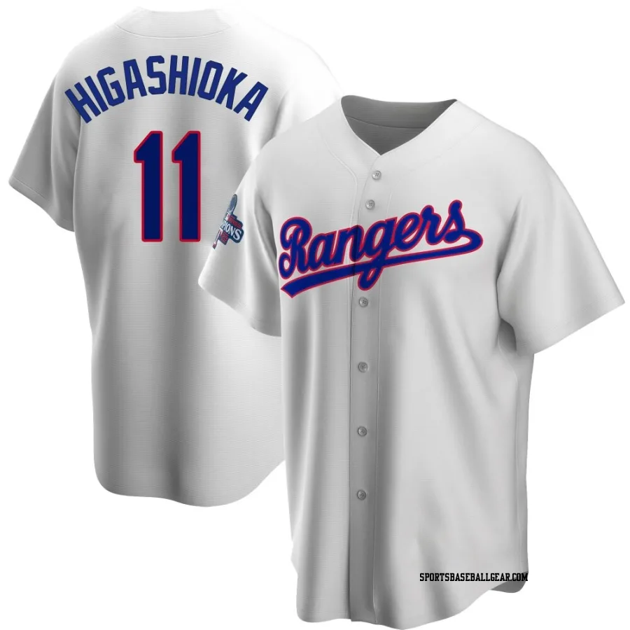 Kyle Higashioka Men's Texas Rangers White Replica Home Cooperstown Collection 2023 World Series Champions Jersey