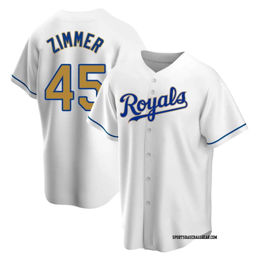 Kyle Zimmer Youth Kansas City Royals Gold Replica White Home Jersey