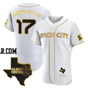 Lance Berkman Men's Houston Astros White/Gold Authentic 2023 Space City Ready 2 Reign Flex Base Jersey