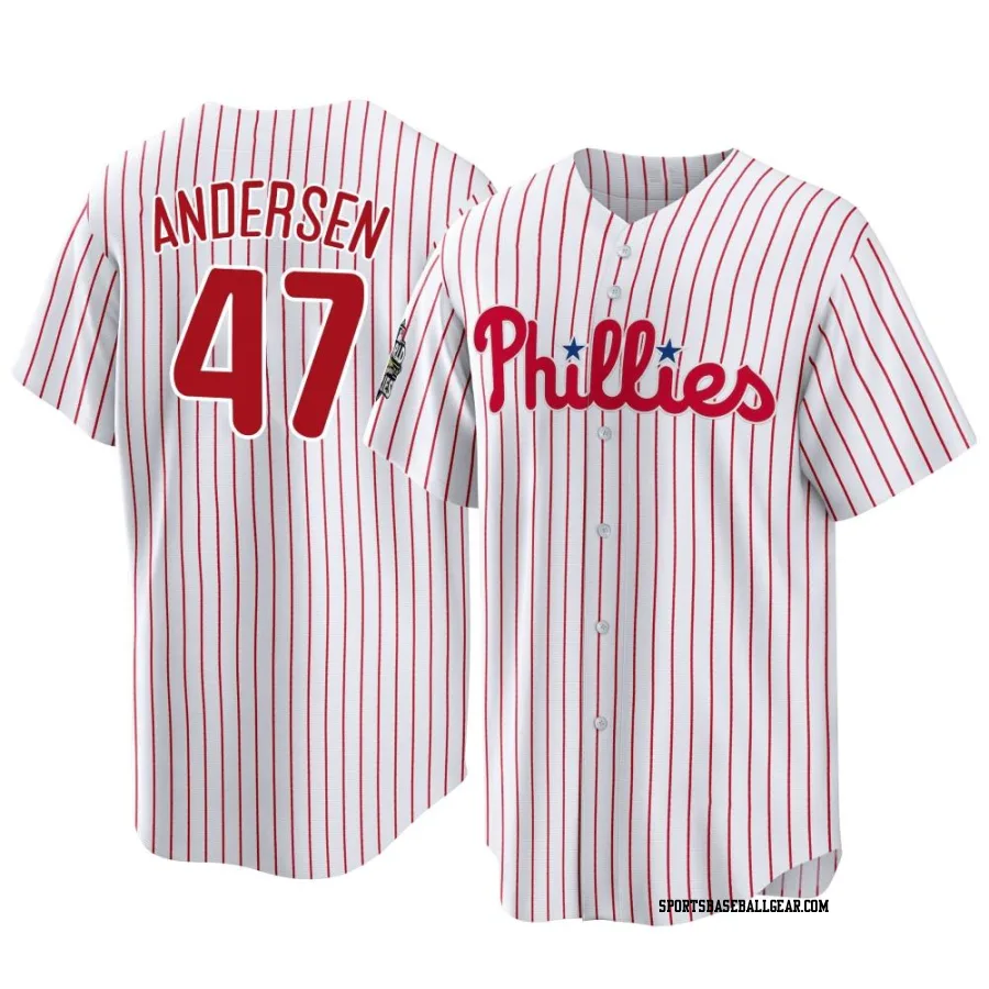 Larry Andersen Men's Philadelphia Phillies White Replica 2022 World Series Home Jersey