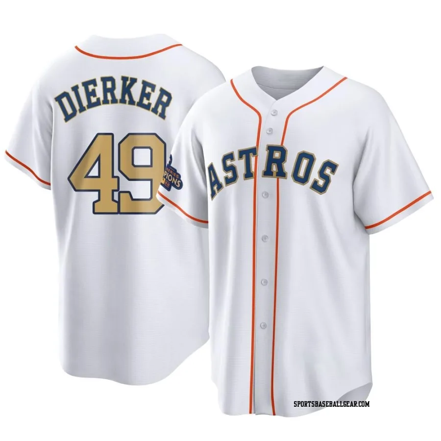 Larry Dierker Men's Houston Astros Gold Replica White 2023 Collection Jersey