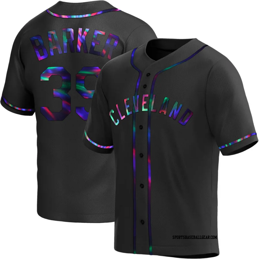 Len Barker Men's Cleveland Guardians Black Holographic Replica Alternate Jersey