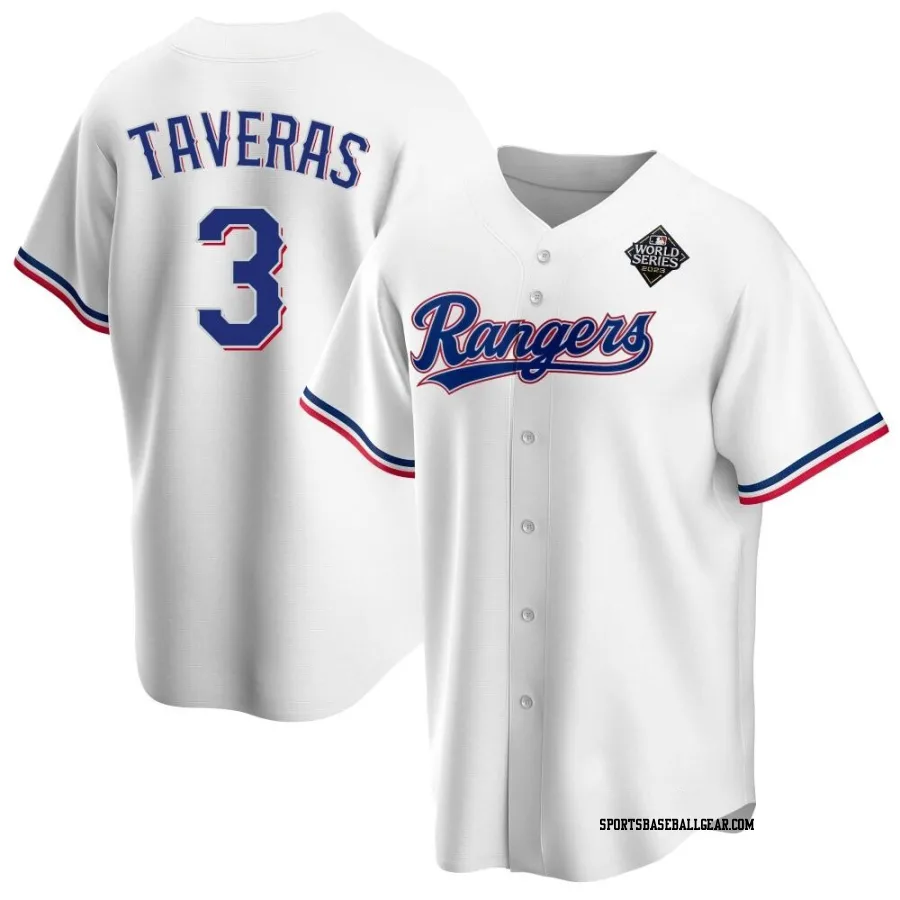 Leody Taveras Men's Texas Rangers White Replica Home 2023 World Series Jersey