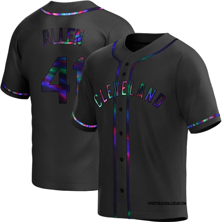 Logan Allen Men's Cleveland Guardians Black Holographic Replica Alternate Jersey