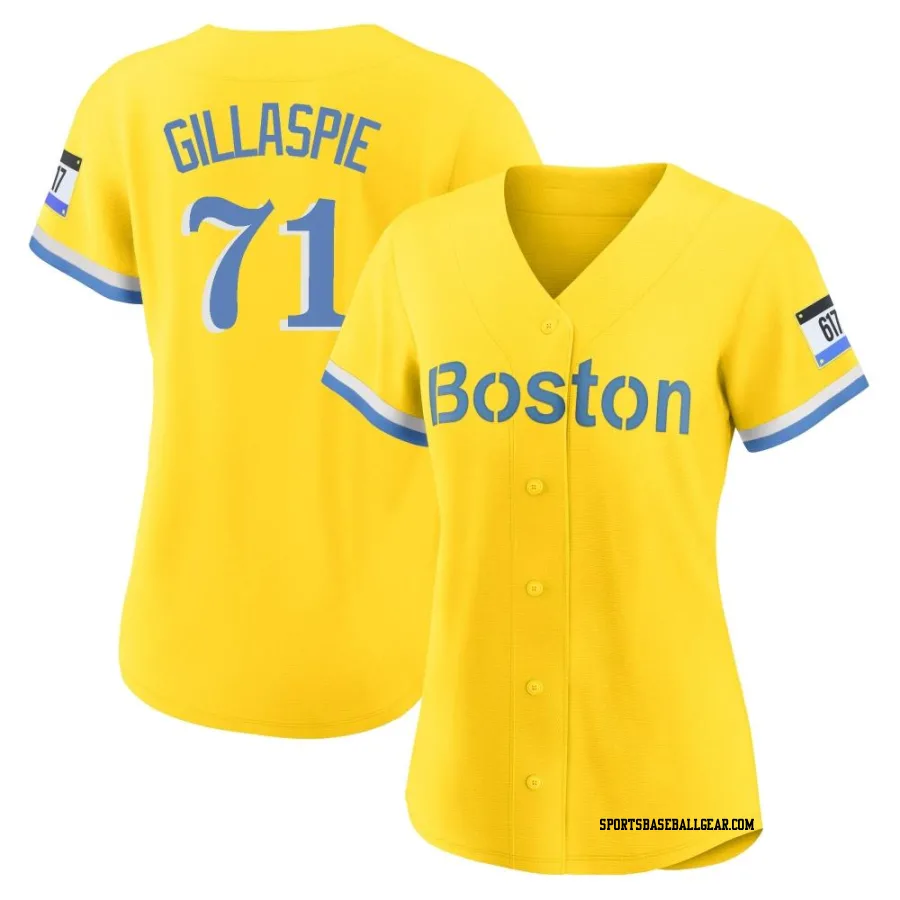 Logan Gillaspie Women's Boston Red Sox Gold/Light Authentic Blue 2021 City Connect Player Jersey