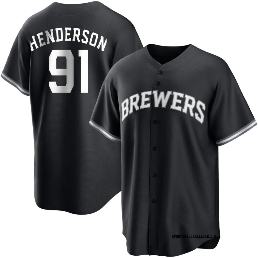 Logan Henderson Men's Milwaukee Brewers Black/White Replica Jersey