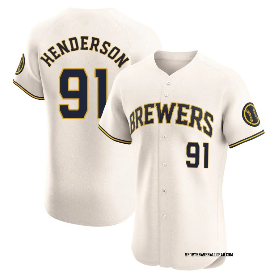 Logan Henderson Men's Milwaukee Brewers Cream Elite Home Jersey