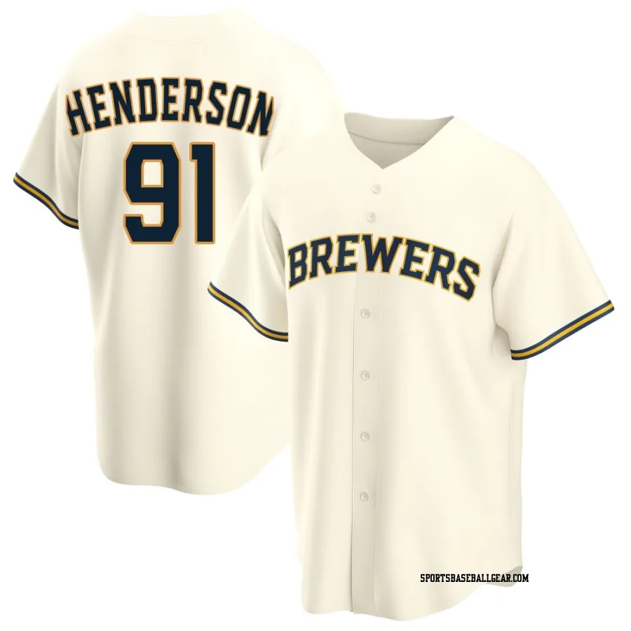 Logan Henderson Men's Milwaukee Brewers Cream Replica Home Jersey