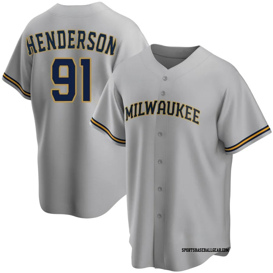 Logan Henderson Men's Milwaukee Brewers Gray Replica Road Jersey