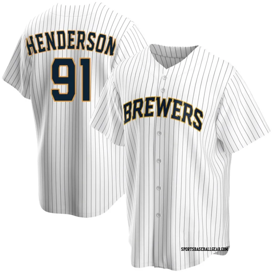 Logan Henderson Men's Milwaukee Brewers White Replica Home Jersey