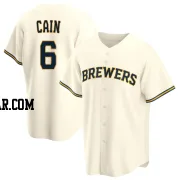 Lorenzo Cain Men's Milwaukee Brewers Cream Replica Home Jersey