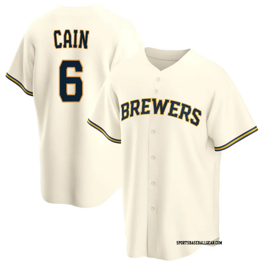 Lorenzo Cain Men's Milwaukee Brewers Cream Replica Home Jersey