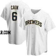 Lorenzo Cain Men's Milwaukee Brewers White Replica Home Jersey