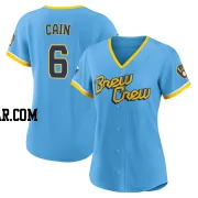 Lorenzo Cain Women's Milwaukee Brewers Blue Authentic Powder 2022 City Connect Jersey