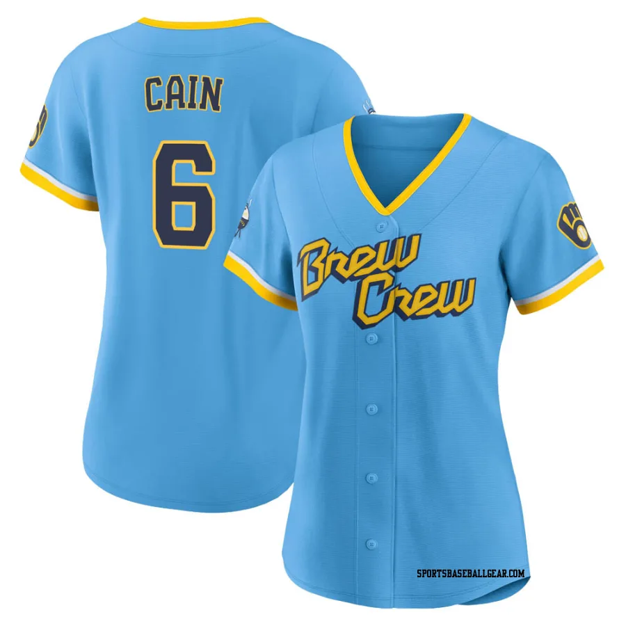 Lorenzo Cain Women's Milwaukee Brewers Blue Authentic Powder 2022 City Connect Jersey