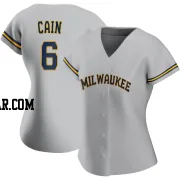 Lorenzo Cain Women's Milwaukee Brewers Gray Authentic Road Jersey