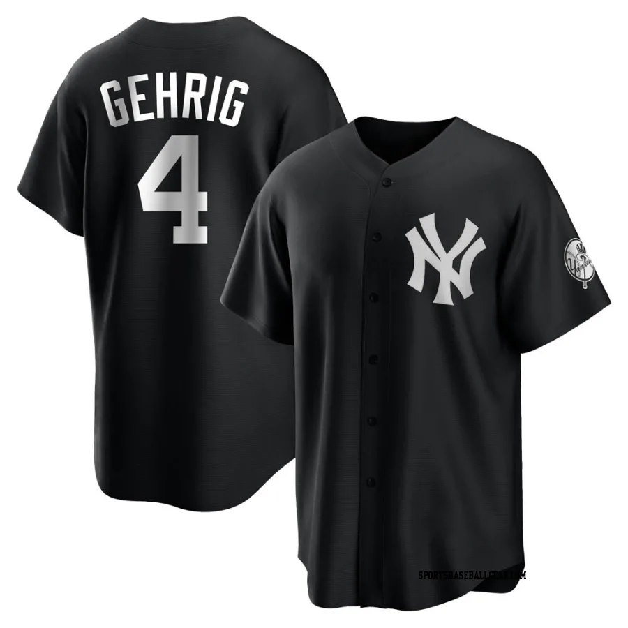 Lou Gehrig Youth New York Yankees Black/White Replica Jersey