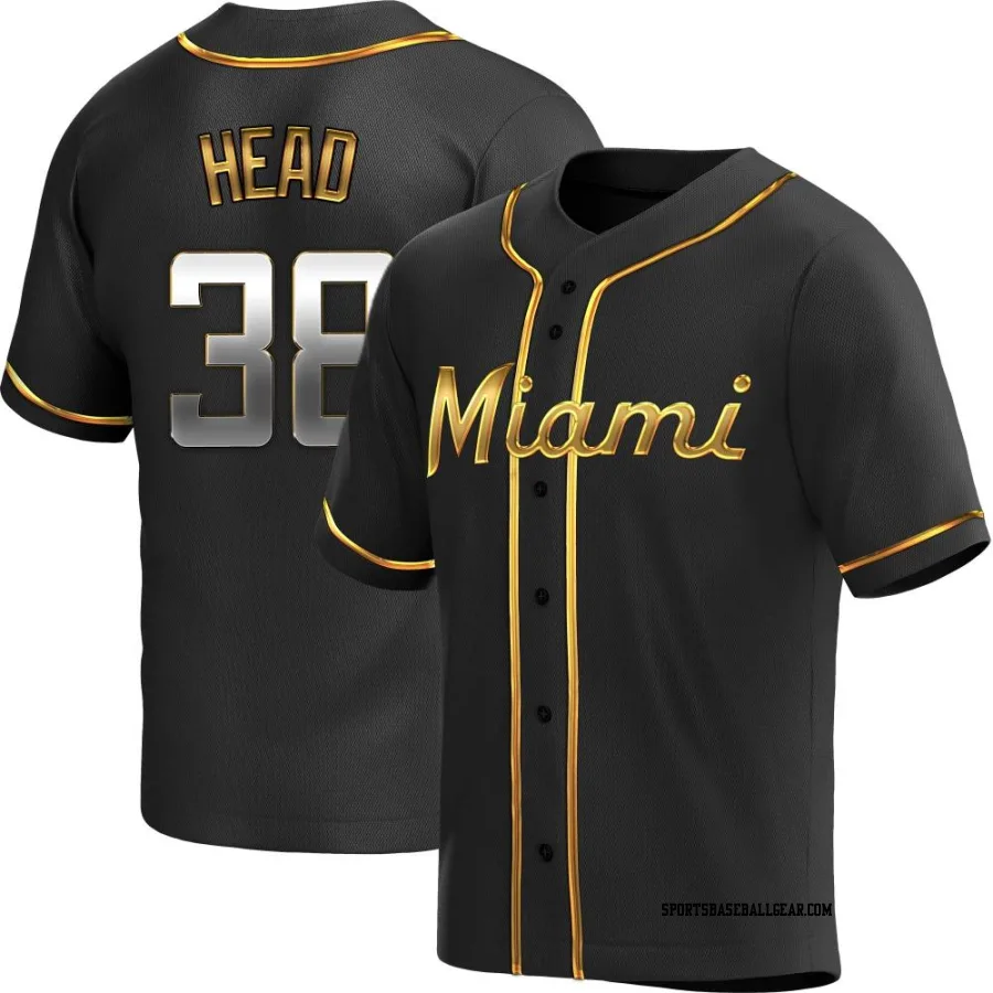 Louis Head Men's Miami Marlins Black Golden Replica Alternate Jersey