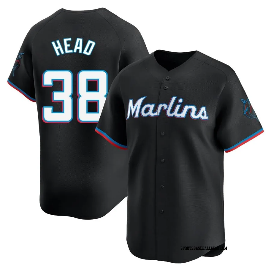 Louis Head Men's Miami Marlins Black Limited Alternate Jersey